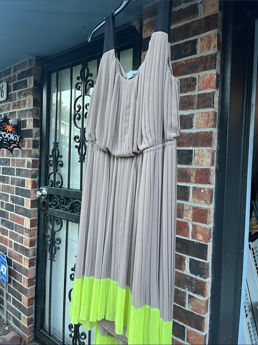 Jessica Simpson Taupe Dress with Neon Green Hem